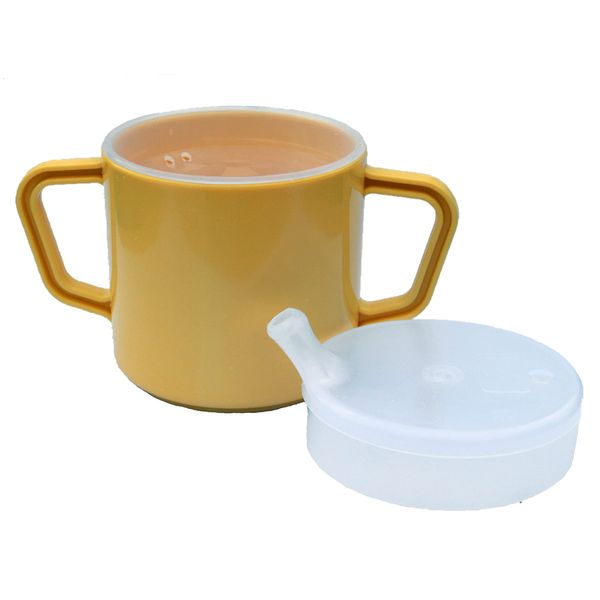 Henleys Drinking Cup/Beaker/Mug/Sippy 260ml Cup for Disabled Adults. Easy Grip Handles with Anti Splash Spout and Travel Lid