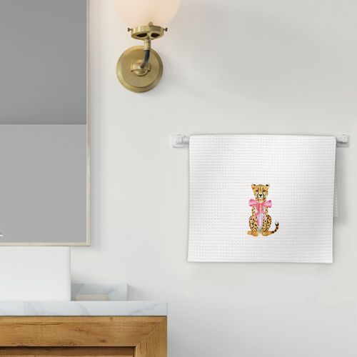 FIicy White Leopard Decor Hand Towels, PinkPreppy Coquette Kitchen Towels, Pink Cheetah Bow Preppy Decorative Hand Towel for Bathroom Kitchen, Pink Preppy Coquette Bathroom Decor(16x24 Inch)(White)
