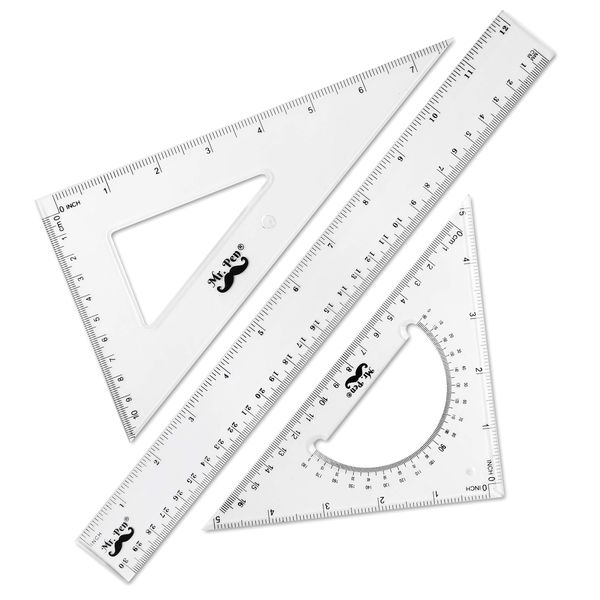 Mr. Pen Triangle Ruler, Protractor, Math Set - 3 Pack, Square Ruler, Protractor for School Geometry