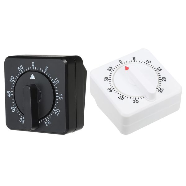 PATIKIL 60-Minute Visual Countdown Timer, 2 Pcs Mechanical Wind Up Timer for Home Kitchen Cooking Classroom Study Tool, White-Black