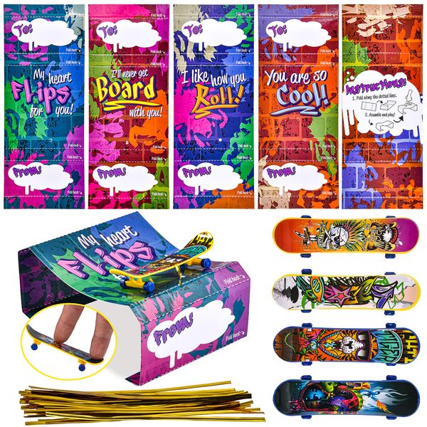 JOYIN 28 Pcs Valentines Day Finger Skateboards with Cards for Kids, Valentine Party Favor, Valentine’s Greeting Cards, Valentine Classroom Exchange Prizes, Holiday Reward Gifts, Finger Skateboard Toys