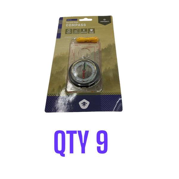 (QTY 9) Stansport 557-P Deluxe Map Compass Liquid-Filled/