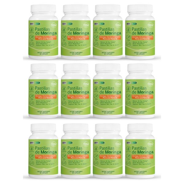 12 Pack Pastillas de Moringa, mejora la piel, cabello y uñas-60 Cápsulas x12