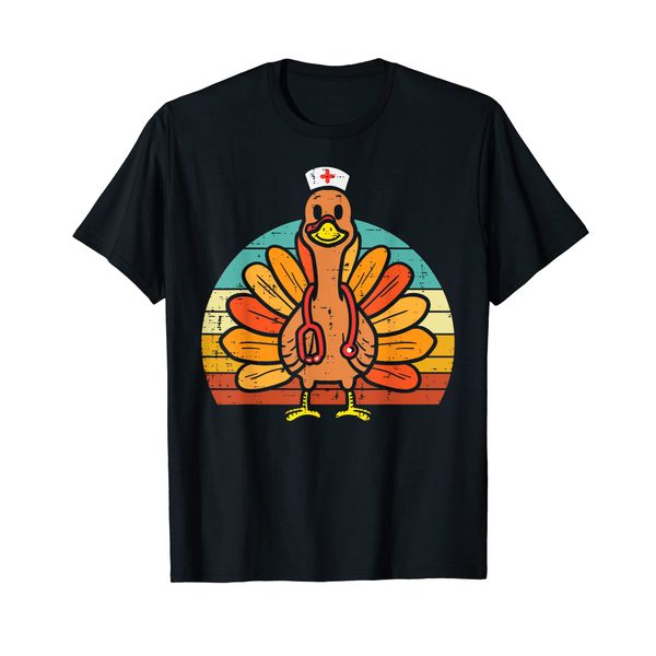 Turkey Nurse Stethoscope Thanksgiving Fall Scrub Top Women T-Shirt