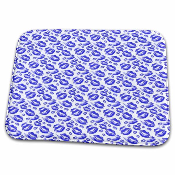 Dish Drying Mat - Two Kisses Collided Lip Bold Blue Lips Pattern Pattern - Lipstick Kisses