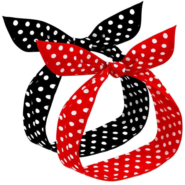 2 Pieces Polka Dot Headbands for Girls and Women Headband Retro Bandana 50s Wire Headband Vintage Print Christmas Hairband (Red, Black)