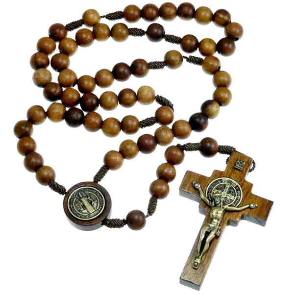 Alexander Castle Our Father Solid Wooden Rosary Beads Catholic (Handmade - Brazilian Walnut) with St Benedict Junction - Comes in Velour Gift Pouch