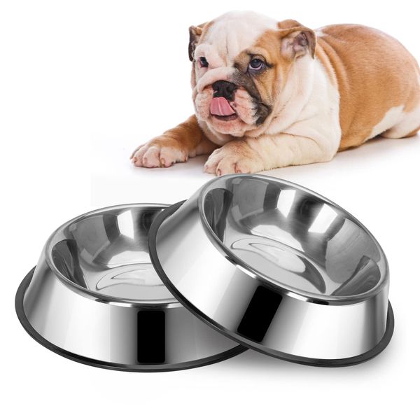 Nobleza 2 Pack Stainless Steel Dog Bowls Medium -500 ml, 21.5 cm/ 8.5 in Diameter Dog Bowl Medium Dog Water Bowl Dog Food Bowl Dog Feeding Bowl Pet Bowl for Dogs Cats Pet Water Bowl with Non Slip Base