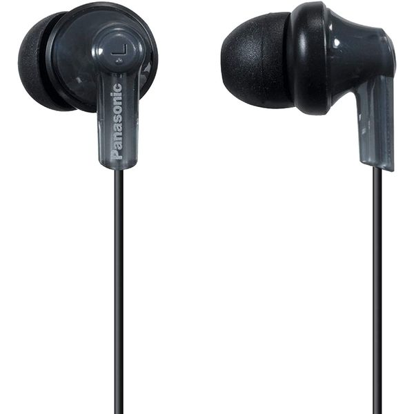 Panasonic ErgoFit Wired Earbuds, In-Ear Headphones with Dynamic Crystal-Clear Sound and Ergonomic Custom-Fit Earpieces (S/M/L), 3.5mm Jack for Phones and Laptops, No Mic - RP-HJE120-K (Black)