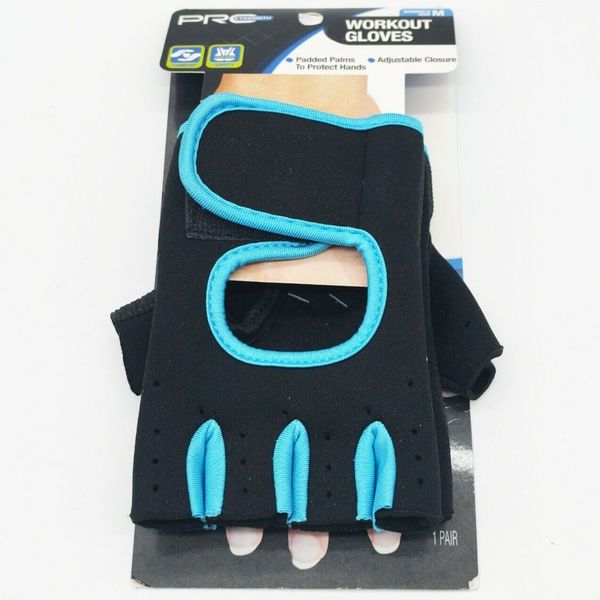 Pro Strength Black Blue Workout Gloves Padded Adjustable Women's Medium