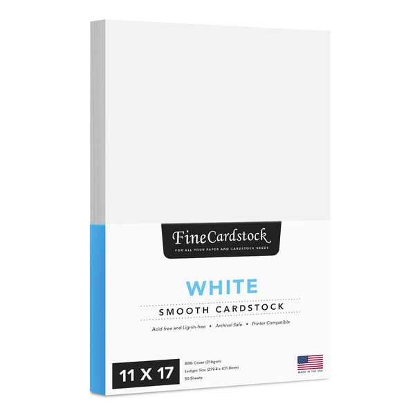 11 x 17 White Card Stock | Heavyweight 80lb Cover (216gsm) Cardstock Paper – Smooth Finish | For Arts and Crafts, Brochures, Restaurant Menus, Posters | 50 Sheets per Pack