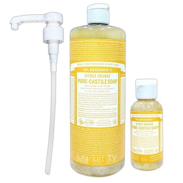 Dr. Bronner&#39;s Castile Soap Cleanser 950+60ml Citrus Orange Shower Wash Cleansing Body Odor Gift