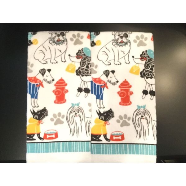 Set Of 2 Puppy Dog Poodle Bulldog Pets Home Kitchen Bathroom Hand Tea Towels