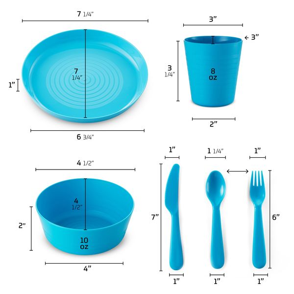 Plaskidy Kids Dinnerware Set for 4-24 Piece Plastic Childrens Dishes Dinnerware Sets Microwave/Dishwasher Safe BPA Free - Toddler Dinner Set Includes Kids Plates and Bowls Kids Cups Flatware Set