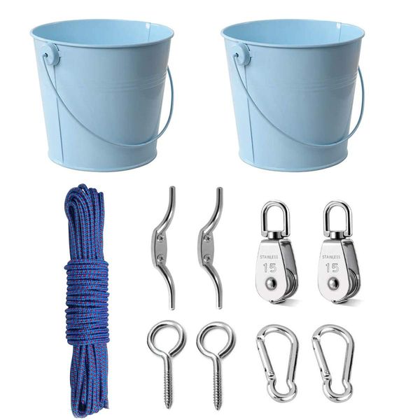 FUQUN Gardening Tool Set, Riemenscheibe mit Eimerkabel, für Kinder ist das perfekte Zubehör für das Baumhaus, das Spielhaus und den Kletterrahmen. (Farbe: Blau)