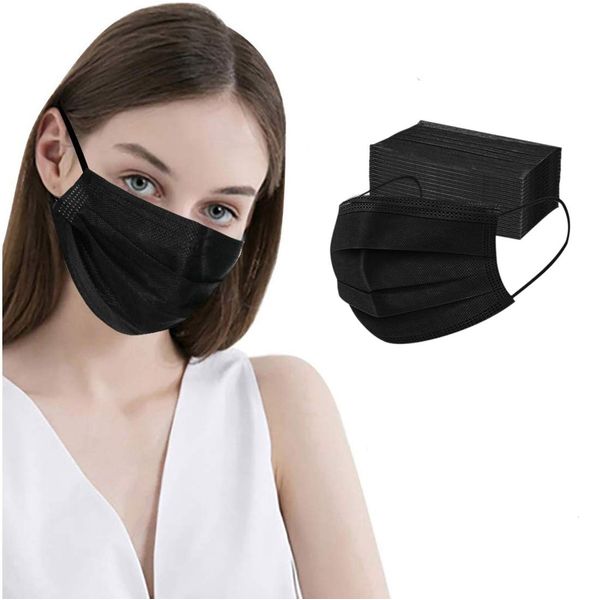 LEMENT 100 Pcs Disposable Face Masks, 3 Ply Face Masks Black Disposable Mask, (Disposable face mask)