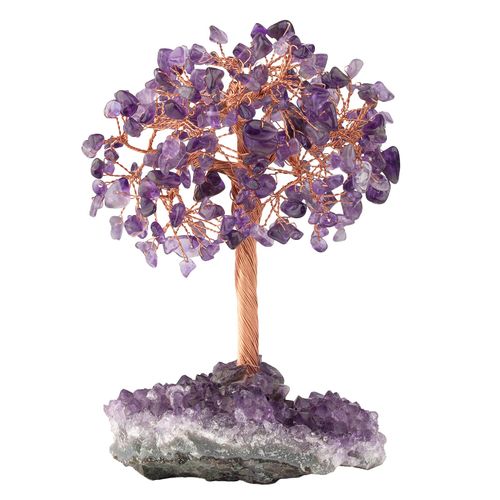 mookaitedecor Amethyst Crystal Tree with Crystal Cluster Base Bonsai Money Tree Gift, Wealth Luck Feng Shui Crystal Gift Ornament Crystal Tree of Life Reiki Chakra Healing Purple Room Office Decor