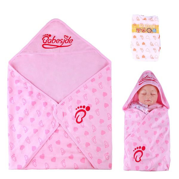 BABESIDE Reborn Baby Doll Blanket with Doll Diaper for 17-24 Inch Dolls, Baby Doll Accessories Baby Doll Swaddle Blanket for Reborn Dolls, Pink Doll Clothes Bath Blanket