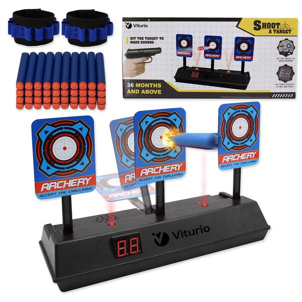 Viturio Digital Electronic Target for Nerf Guns Elite/Mega/Rival Series with Auto Scoring 40 Refill Dart Bullets and 2 Wristbands Shooting Practice