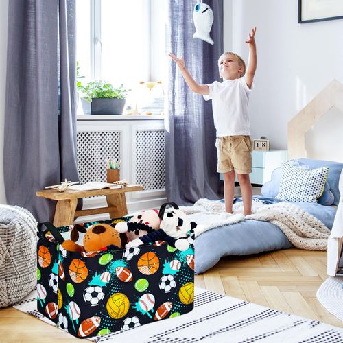 Balls Pattern Storage Basket Gift Shelf Basket Baby Storage Bin, Kids Toy Organizer Box for With Handles,Boy and Girls Room Deco