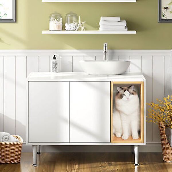 bathroom sink cabinet with Cat Litter Box enclosure, Hidden Litter Pet Washroom