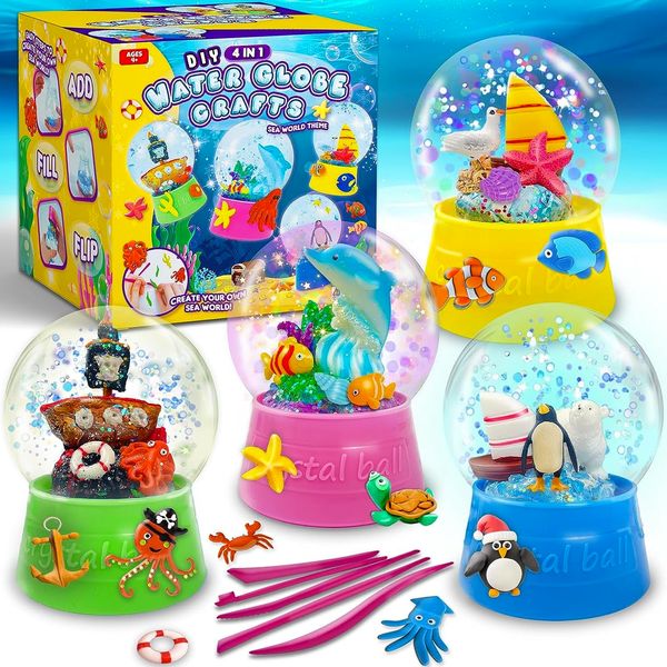 ToyUnited Make Your Own Water Globe - Snow Water Stem Projects DIY Activities Glitters Supplies Perfect Arts and Crafts Clay for Girls Boys Kids Ages 4-6 4-8 6-8 8-12 + Years Old Materials Stuff Games