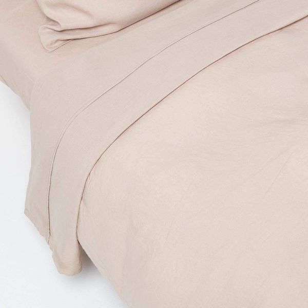 Homescapes Leinen Betttuch ohne Gummizug beige-Natur 270x300 cm, Halbleinen Bettlaken aus 60% Leinen und 40% Baumwolle