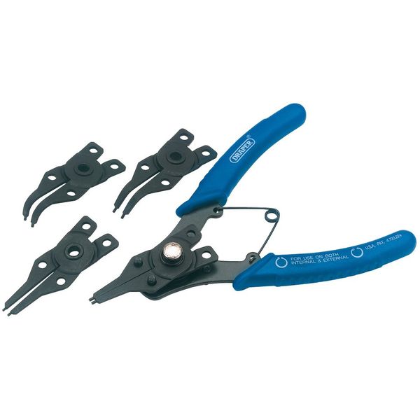 Draper 19735 Circlip Plier Set with Interchangeable Heads Set, 5 Pcs , Blue