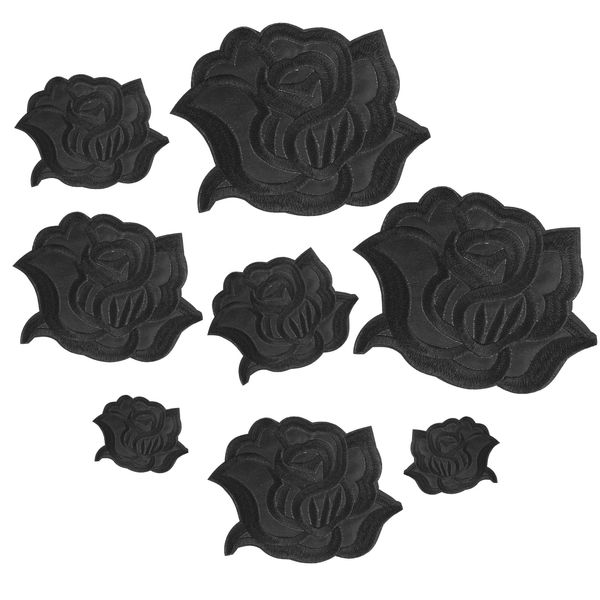 8pcs Black Iron On Rose Flower Patches for Clothes Designs Fabric Repair Patches 4 Size Embroidered Sew On Flower Patches Cool Applique Patches for Jacket Jeans Sweater Hats Shoes Bags for Women