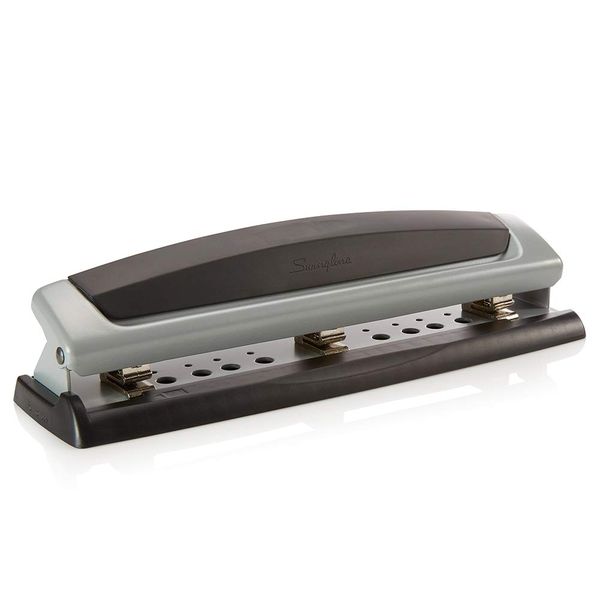 Swingline 3 Hole Punch, 2- 3 Hole Adjustable Desktop Puncher, 10 Sheet Punch Capacity, Precision Pro, Black/Silver (74037)