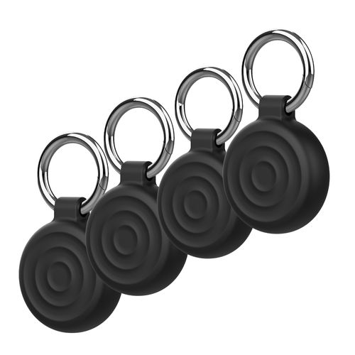 Ealloo 4 Pack Waterproof Keychain Holder for A Tag Shockproof Lock Case with Wire Cable Ultra Durable Waterproof Protective Shell Case with Anti-Loss Ring Clip for Luggage, Backpack,Pet (Black)