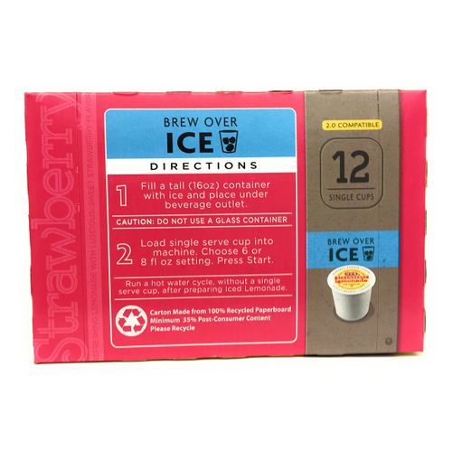HEB Brew Over Ice, Strawberry Lemonade Single Serve Cups compatible with Keurig 2.0, 12 cts