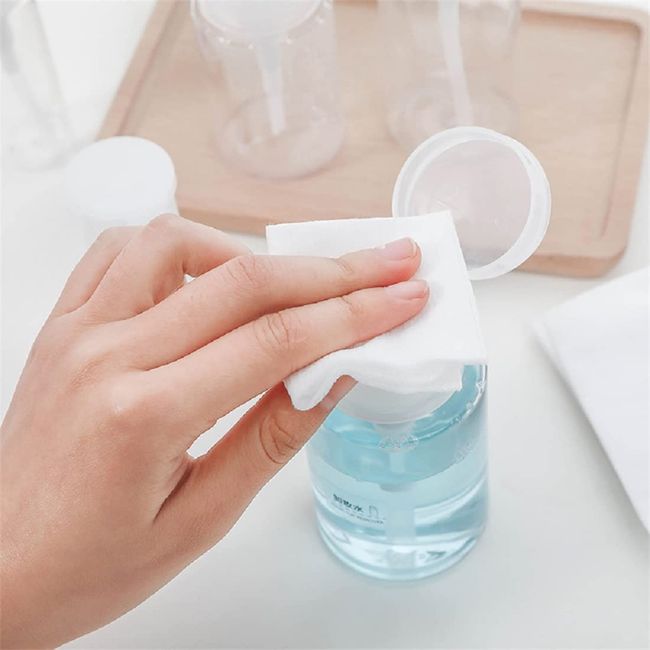 InfantLY Bright Push Down Empty Lockable Pump Dispenser Bottle, 200ml One-Touch Bottle Nail Polish Remover Alcohol Liquid containers Refillable Clear Cosmetic Container, White,transparent