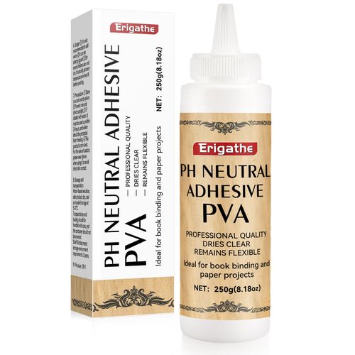 Erigathe Book Binding Glue, Neutral PH PVA Adhesive, Acid-Free, All-Purpose, Dries Clear and Remains Flexible, Used for Bookbinding and Repair, Framing, Collages, Paper Art and Crafts