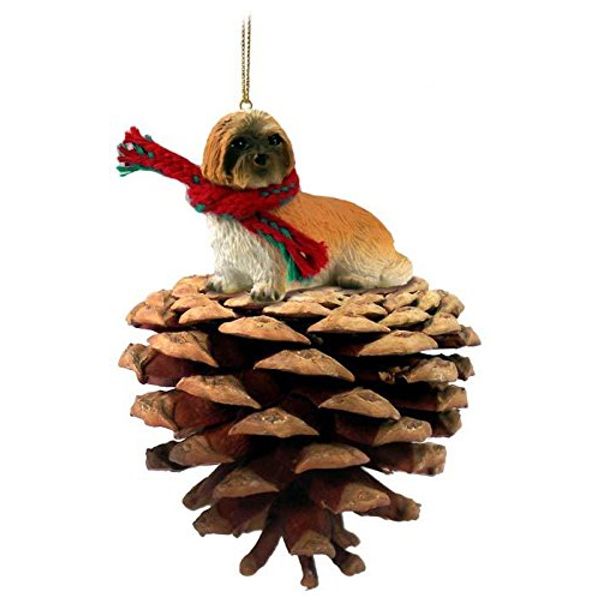Conversation Concepts Lhasa Apso Brown W/Sport Cut Pinecone Pet Ornament