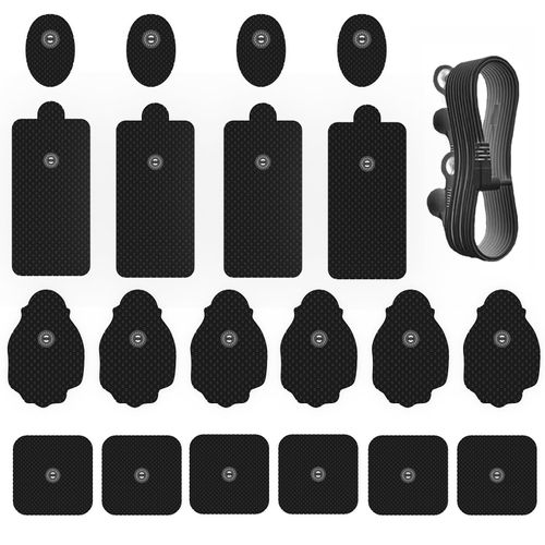 20 Pack TENS Unit Electrode Pads +Wire Cable Combination Set. Reusable Premium Hydrogel Self-Adhesive TENS Unit Replacement Pads, Compatible with TENS 7000, AUVON, Belifu, AVCOO, Neocarbon (Black)
