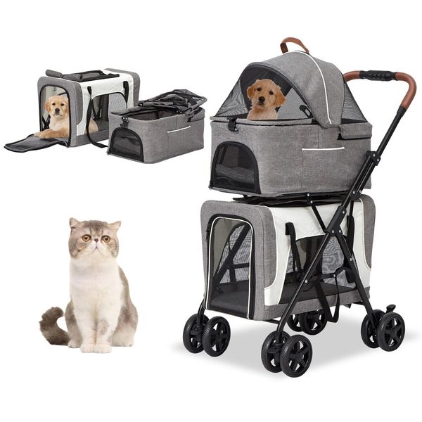 Kinbor Dog Stroller Cat Double Stroller for Small Dogs Strollers with Carriers