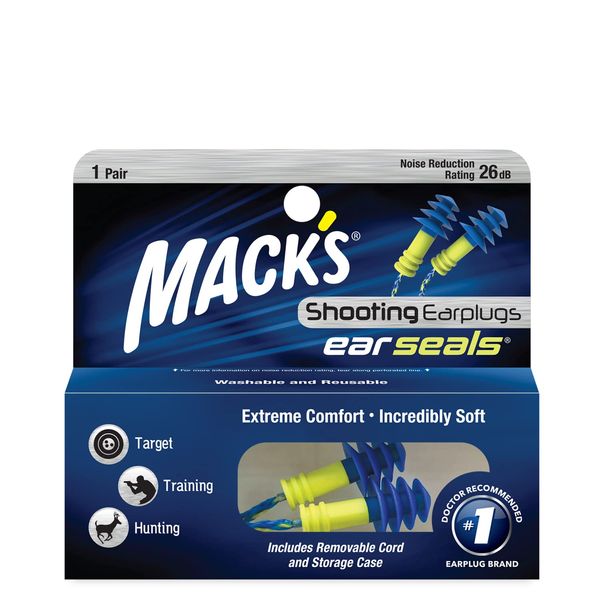 Mack’s Ear Seals Shooting Earplugs, 1 Pair with Detachable Cord - 26db High NRR