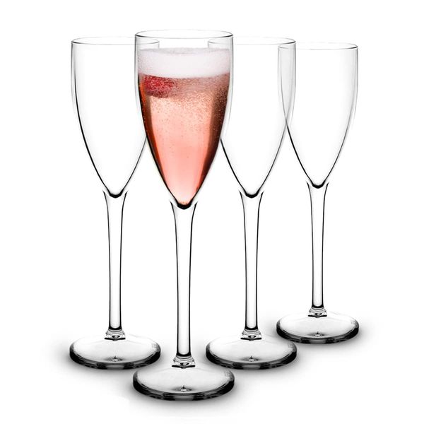 RBDRINKS RB Champagne Flutes Plastic Prosecco Flutes Wine Glasses Premium Unbreakable Reusable 15cl, Set of 4