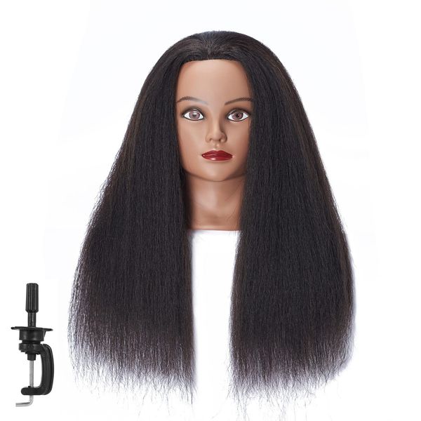 Headstar Mannequin Head 100% Real Hair 16" Afro Training Head Mannequin Doll Head Manikin Head Styling Training Head Cosmetology Doll Head Hair for Practice Cutting Braiding with Clamp Stand