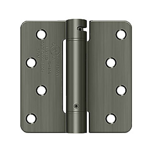 Deltana DSH4R415A 4" x 4" x 1/4" Spring Hinge, UL Listed in Antique Nickel