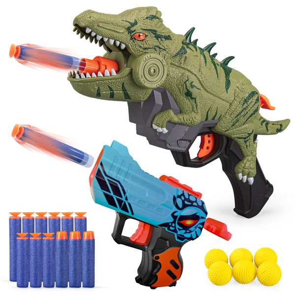 Dinosaur Toys Gun with Foam Bullets & Foam Balls for Kids 5-7, Shooting Games Soft Bullet Gun for Boys 8-12, Toy Foam Blasters Guns for Nerf Guns, Cool Birthday Gift Idea, Parties or Christmas, T-Rex