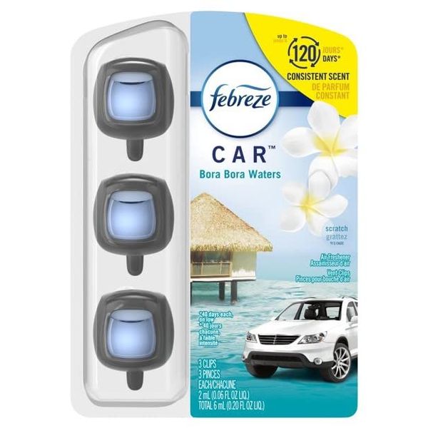 Febreze Car Air Freshener (Easy Clip), Set of 3, Bora Bora Water Air Freshener, 0.06 oz, 3 Count