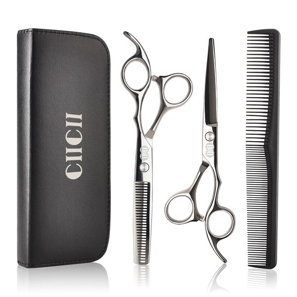 CIICII Hairdressing Scissors Set, Professional Hair Cutting Scissor Barber Kit (Hair Beard Trimming Shaping Grooming Thinning Shears) for Men Women Hairdressers Home Salon Haircut Kit (Silver)