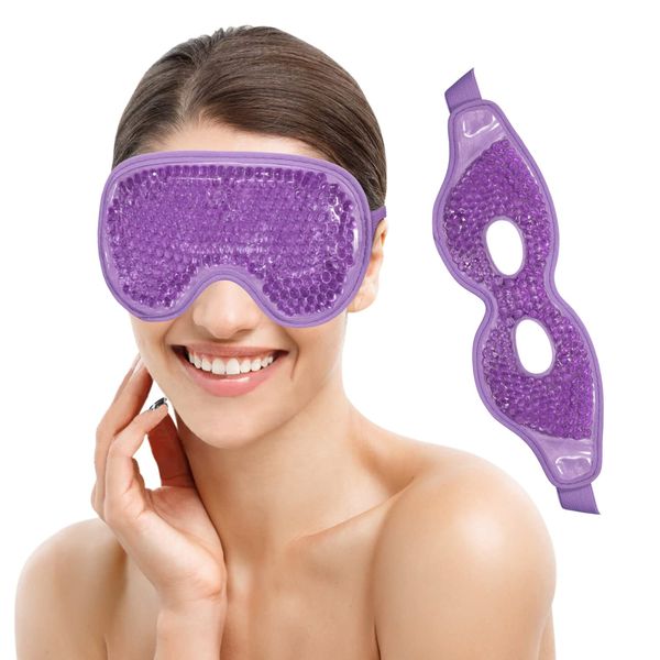 Ice Eye Mask Reusable 2 Pcs Ice Pack for Eyes,Hot Cold Compress Gel Bead Cooling Eye Mask for Puffiness/Dark Circles/Eye Bags/Dry Eyes/Headaches/Migraines/Stress Relief (Purple)