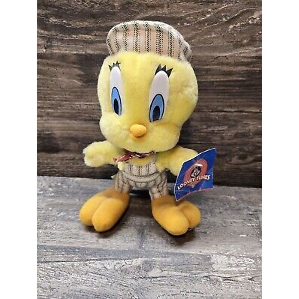 Vintage 1998 Tweety Bird Looney Tunes Plush Train Conductor Stuffed Animal 10”