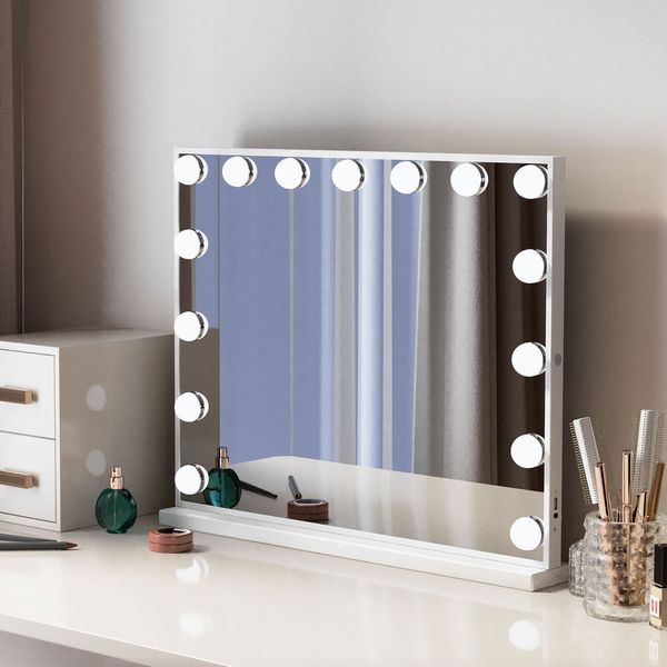 FENCHILIN Hollywood Vanity Makeup Mirror with Lights 15-LED Tabletop Wall Metal