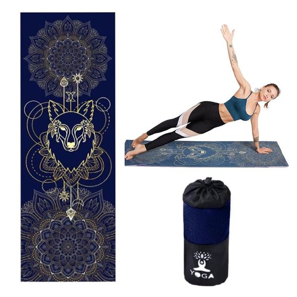 Yoga Towel Non Slip Hot Yoga Towel Mat Printing Pattern Yoga Blanket Mat Towel with Mesh Carry Bag Breathable Fitness Mat Towel Microfiber Mat Towel with Corner Pocket for Hot Yoga Pilates Bikram