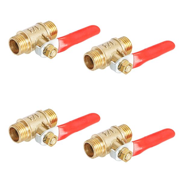 Ohamtes 4Pcs Ordinary Brass Ball Valve G 1/4" Male Thread xG 1/4" Male Thread Valve, 2 Point Double Male Thread Ball Valve, Used for Fluid Control of Water, Oil, Various Solvents, Gas, Natural Gas, Galvanized Steel Pipes, Copper Pipes, Aluminum-Plastic Co