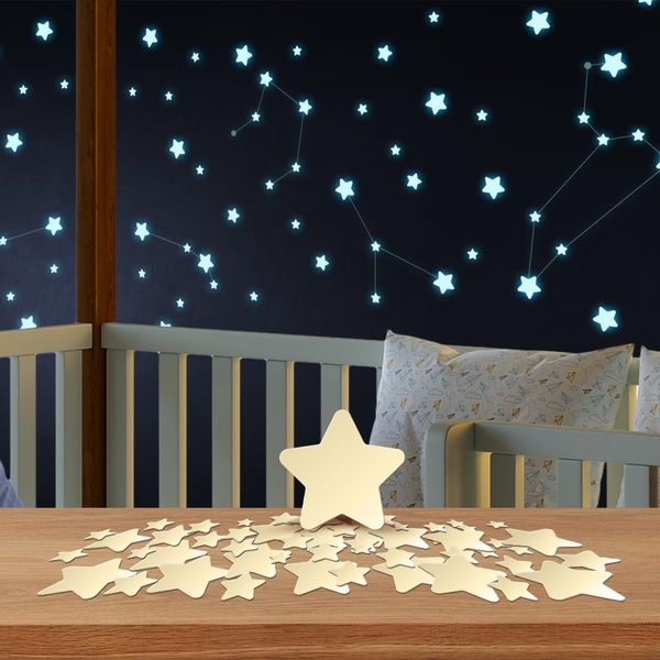 Leuchtsterne Kinderzimmer – 100 Leuchtsterne selbstklebend mit beruhigender Leuchtkraft von Homery, Leuchtsticker Kinderzimmer Aufkleber - Inkl. Kreativ & Sternzeichenanleitung